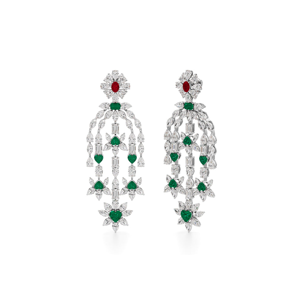 Diamond & Multi-Color Cascading Dangler Earrings