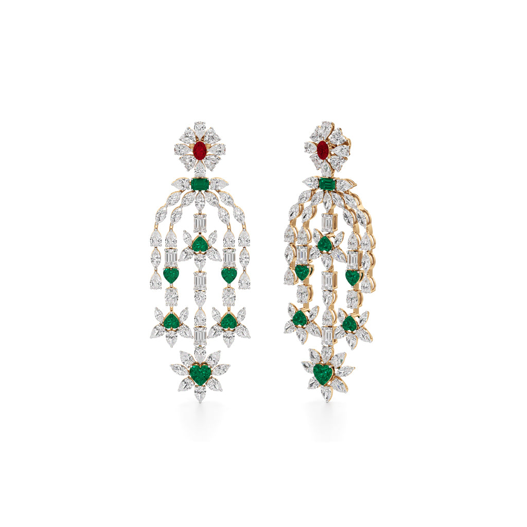 Diamond & Multi-Color Cascading Dangler Earrings