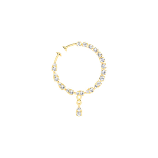 Luminous Petal & Round Gemstone Dangle Nose Pin
