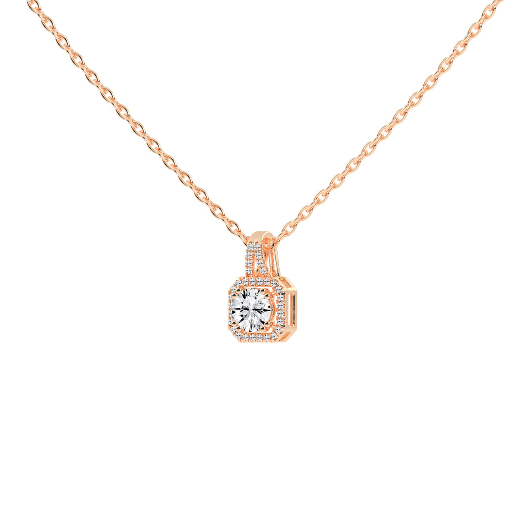 Irisia Stone Studded Round Cut Halo Lab Diamond Pendant