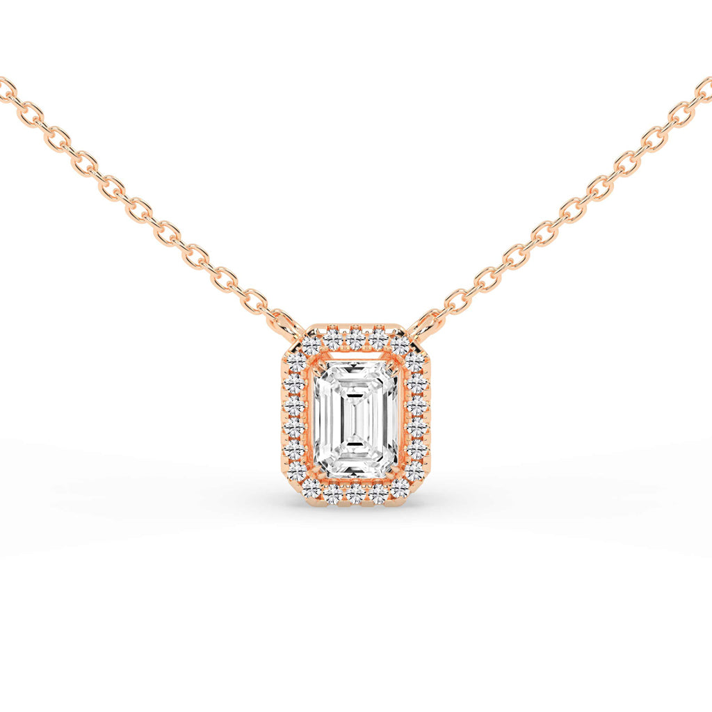 Lunara Emerald Cut Halo Lab Diamond Pendant