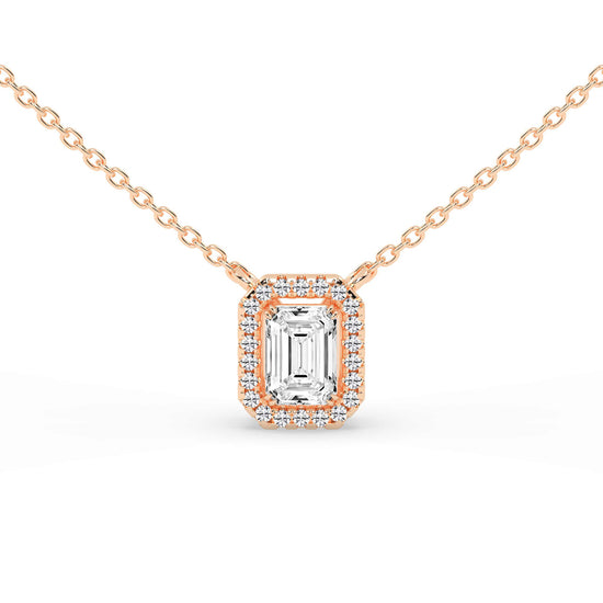 Lunara Emerald Cut Halo Lab Diamond Pendant