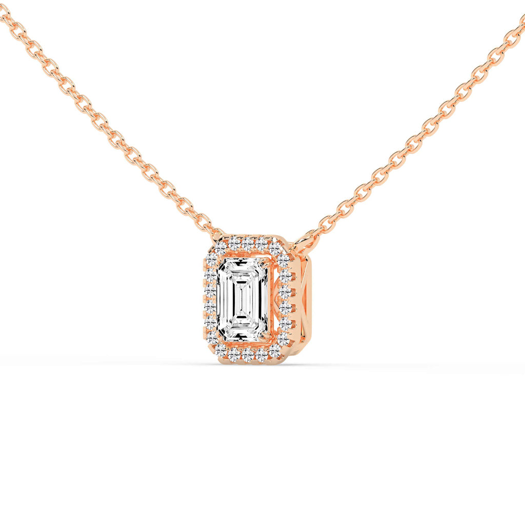 Lunara Emerald Cut Halo Lab Diamond Pendant