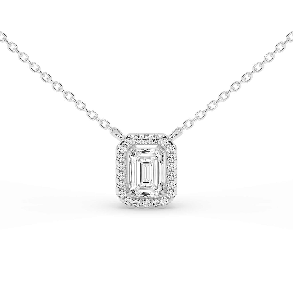 Lunara Emerald Cut Halo Lab Diamond Pendant