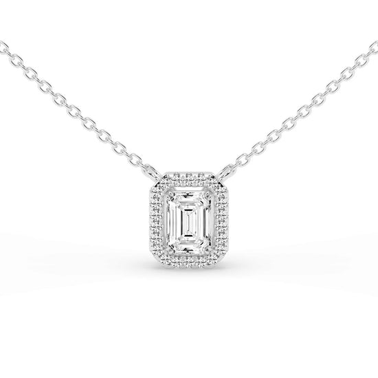 Lunara Emerald Cut Halo Lab Diamond Pendant