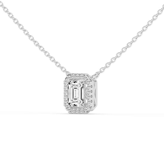 Lunara Emerald Cut Halo Lab Diamond Pendant