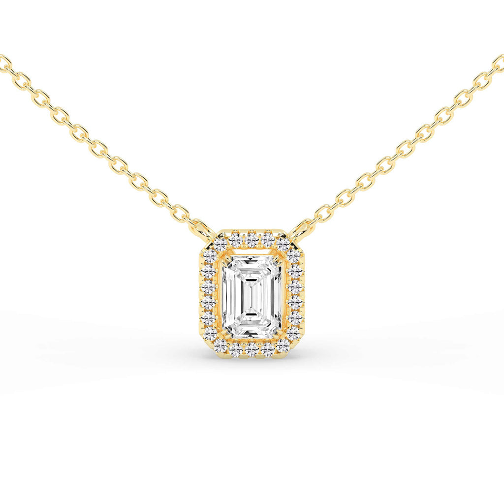 Lunara Emerald Cut Halo Lab Diamond Pendant