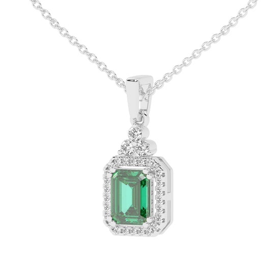 Odessa Classic Emerald Cut Halo Lab Diamond Pendant