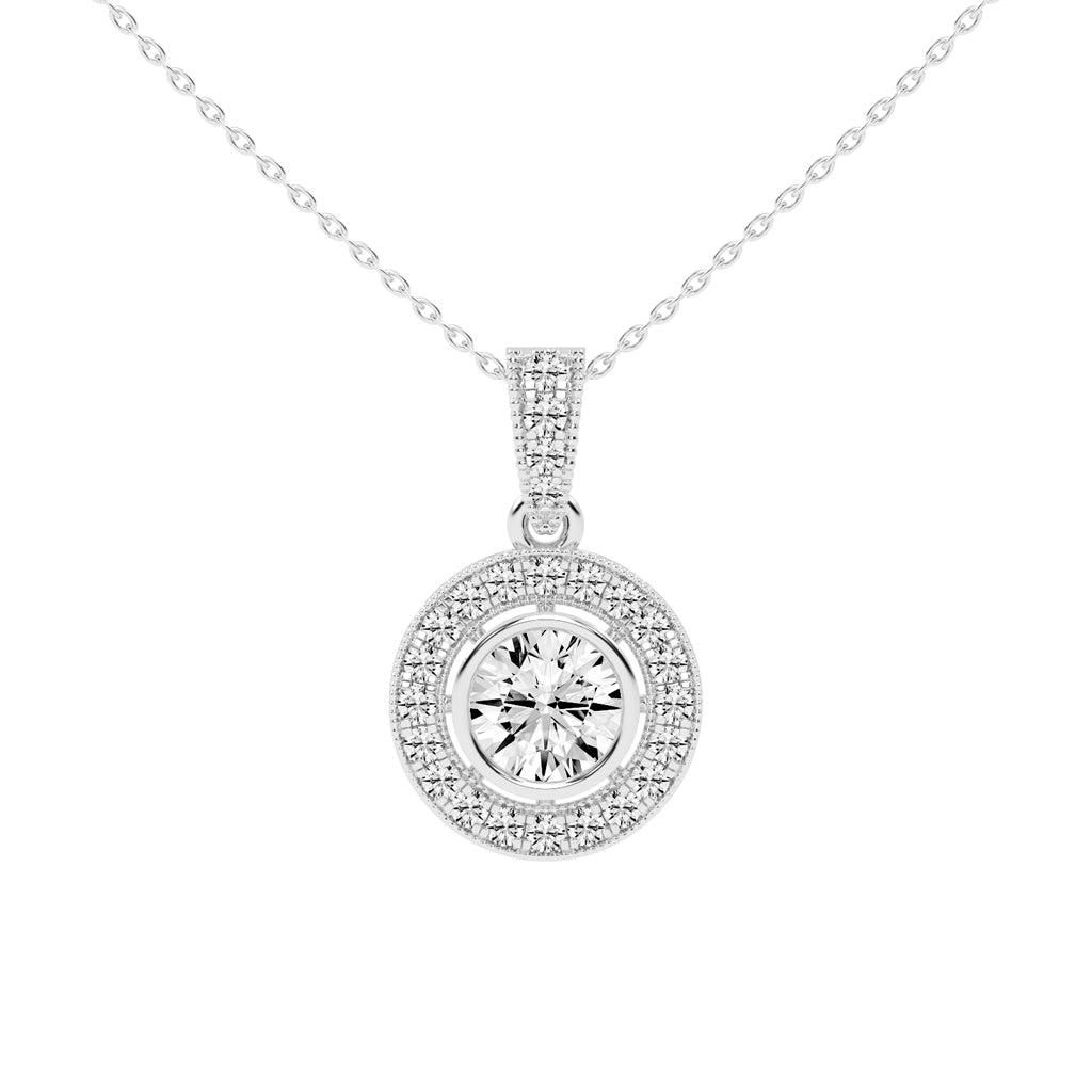 Bellina Bezel round cut Halo lab diamond Pendant