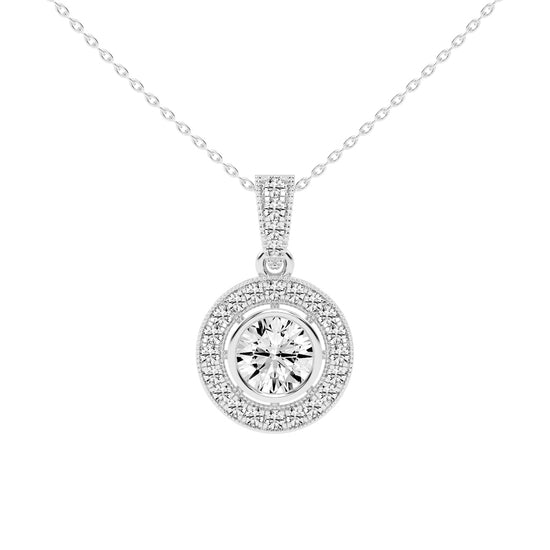 Bellina Bezel round cut Halo lab diamond Pendant