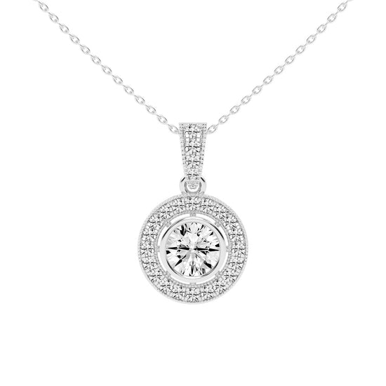 Bellina Bezel round cut Halo lab diamond Pendant