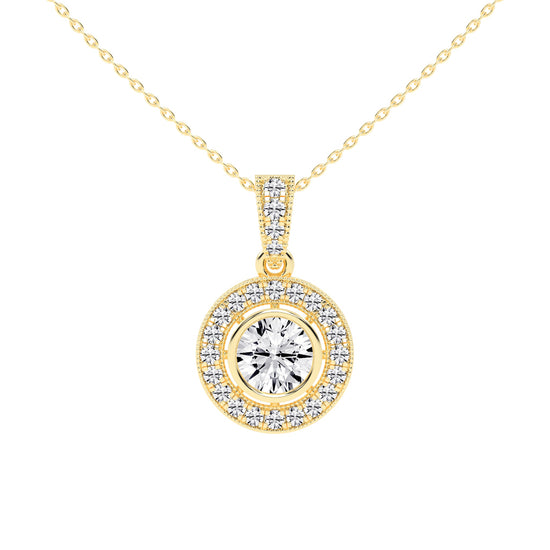 Bellina Bezel round cut Halo lab diamond Pendant