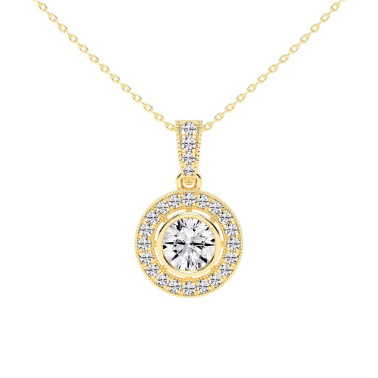Bellina Bezel round cut Halo lab diamond Pendant