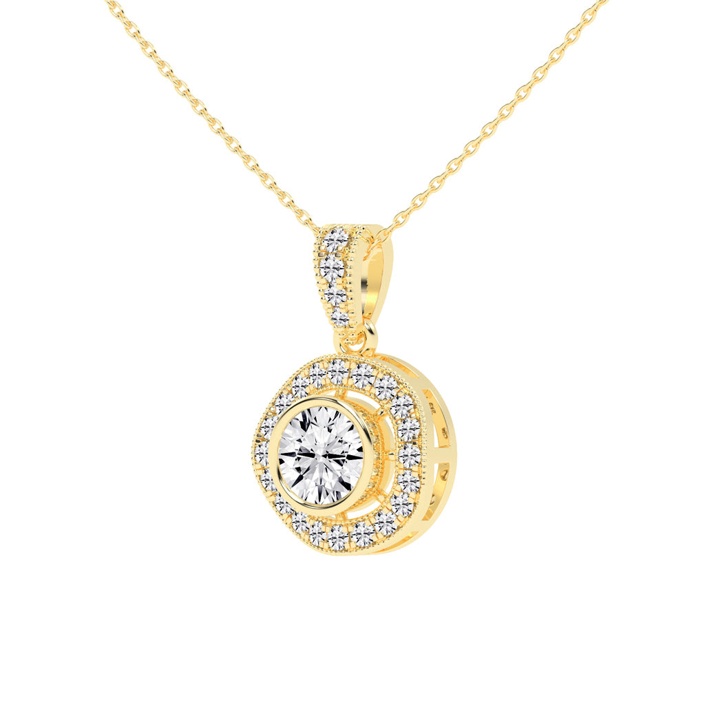 Bellina Bezel round cut Halo lab diamond Pendant
