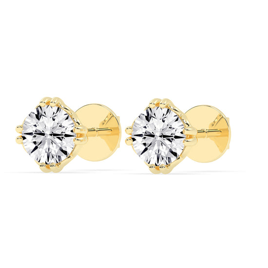 Regal Crown-Set Solitaire 925 Silver 18k Gold Plated Statement Stud Earrings