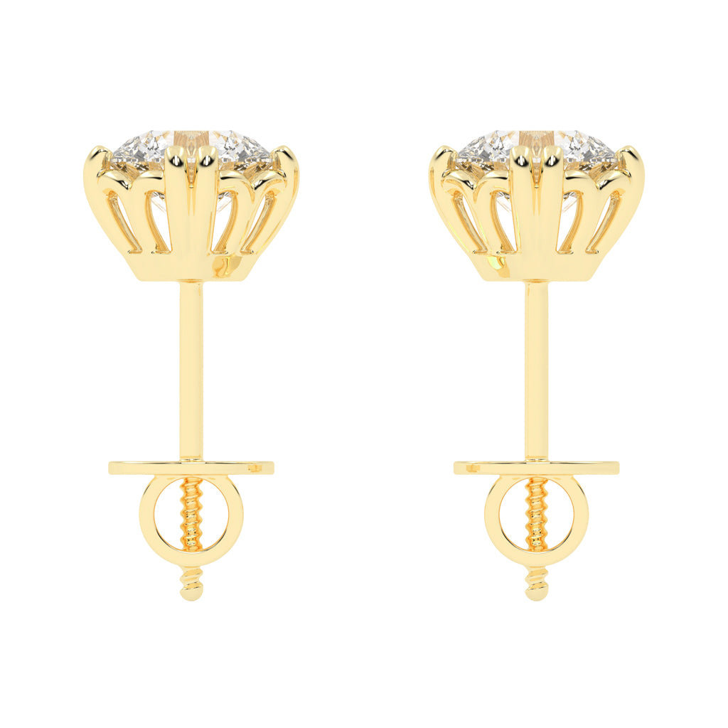 Regal Crown-Set Solitaire 925 Silver 18k Gold Plated Statement Stud Earrings