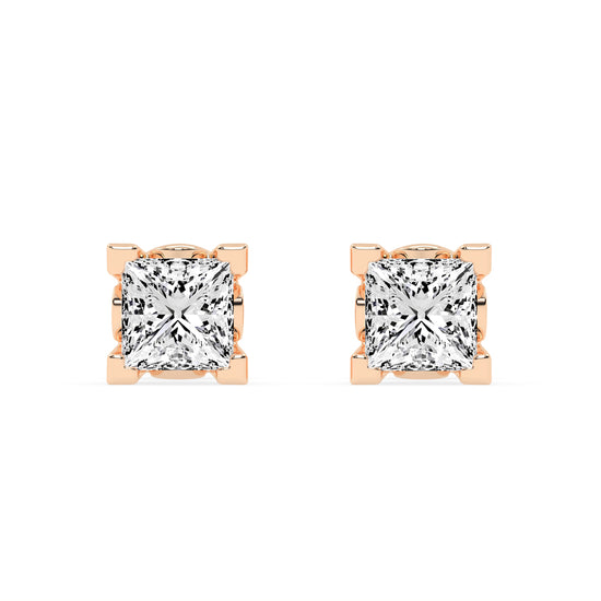 0.5Ct Princess Shape Rose Gold Solitaire Studs Earrings