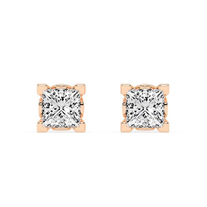 0.5Ct Princess Shape Rose Gold Solitaire Studs Earrings