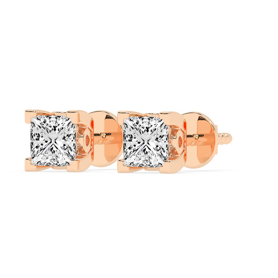 0.5Ct Princess Shape Rose Gold Solitaire Studs Earrings