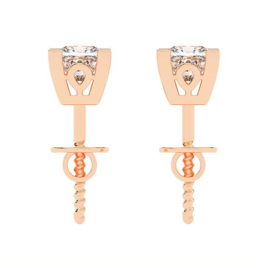 0.5Ct Princess Shape Rose Gold Solitaire Studs Earrings