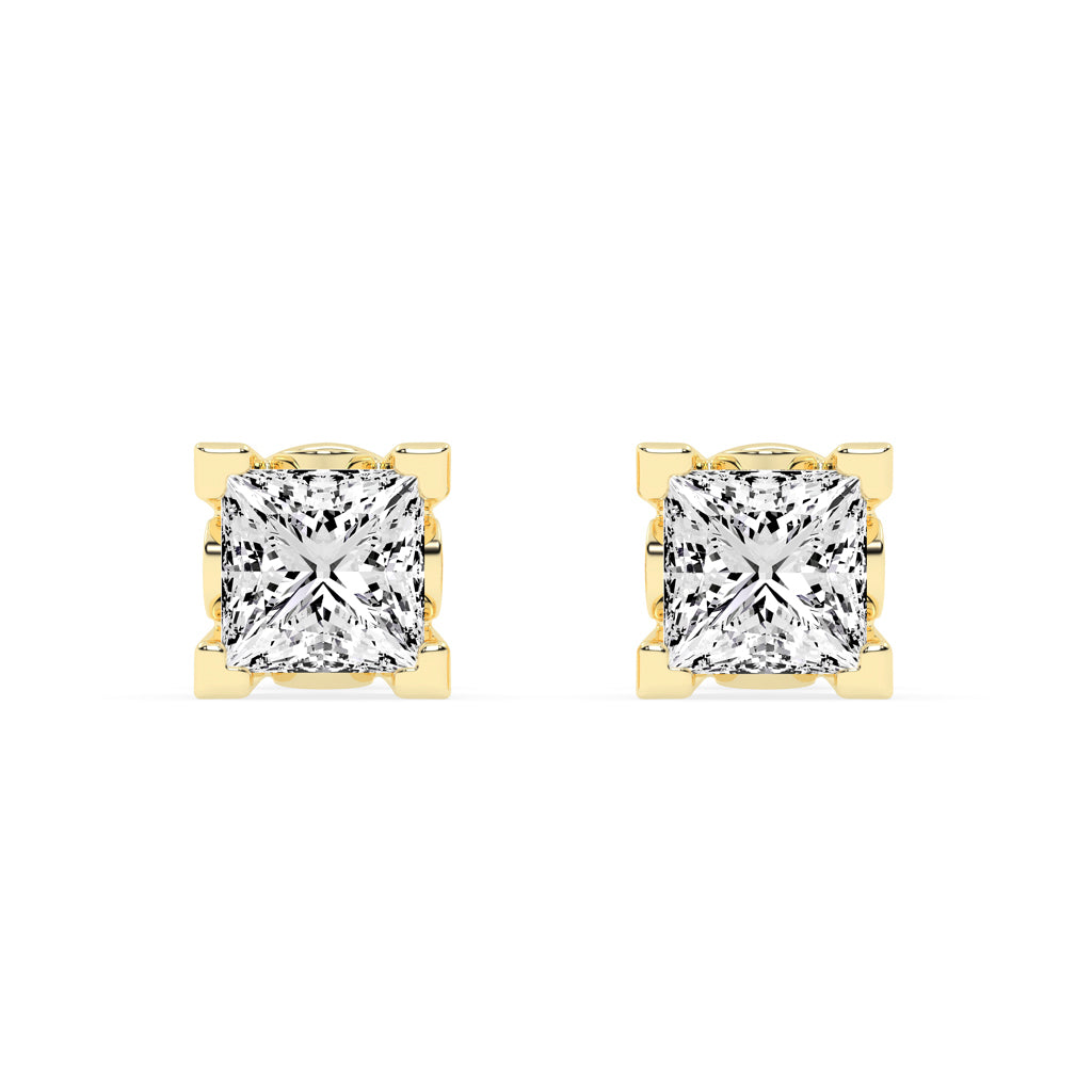 0.5Ct Princess Shape Rose Gold Solitaire Studs Earrings