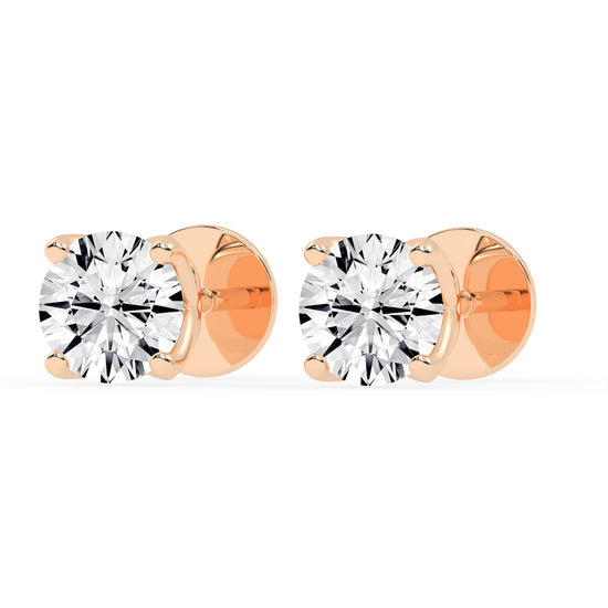 1Ct Round Shape Rose Gold Solitaire Studs Earrings