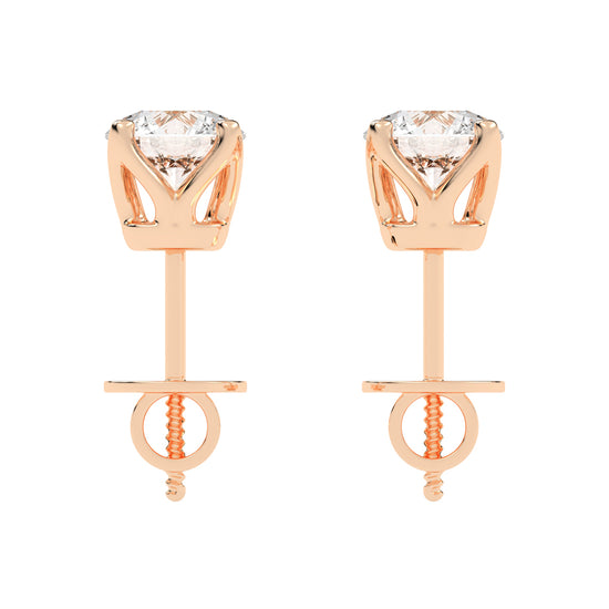 1Ct Round Shape Rose Gold Solitaire Studs Earrings