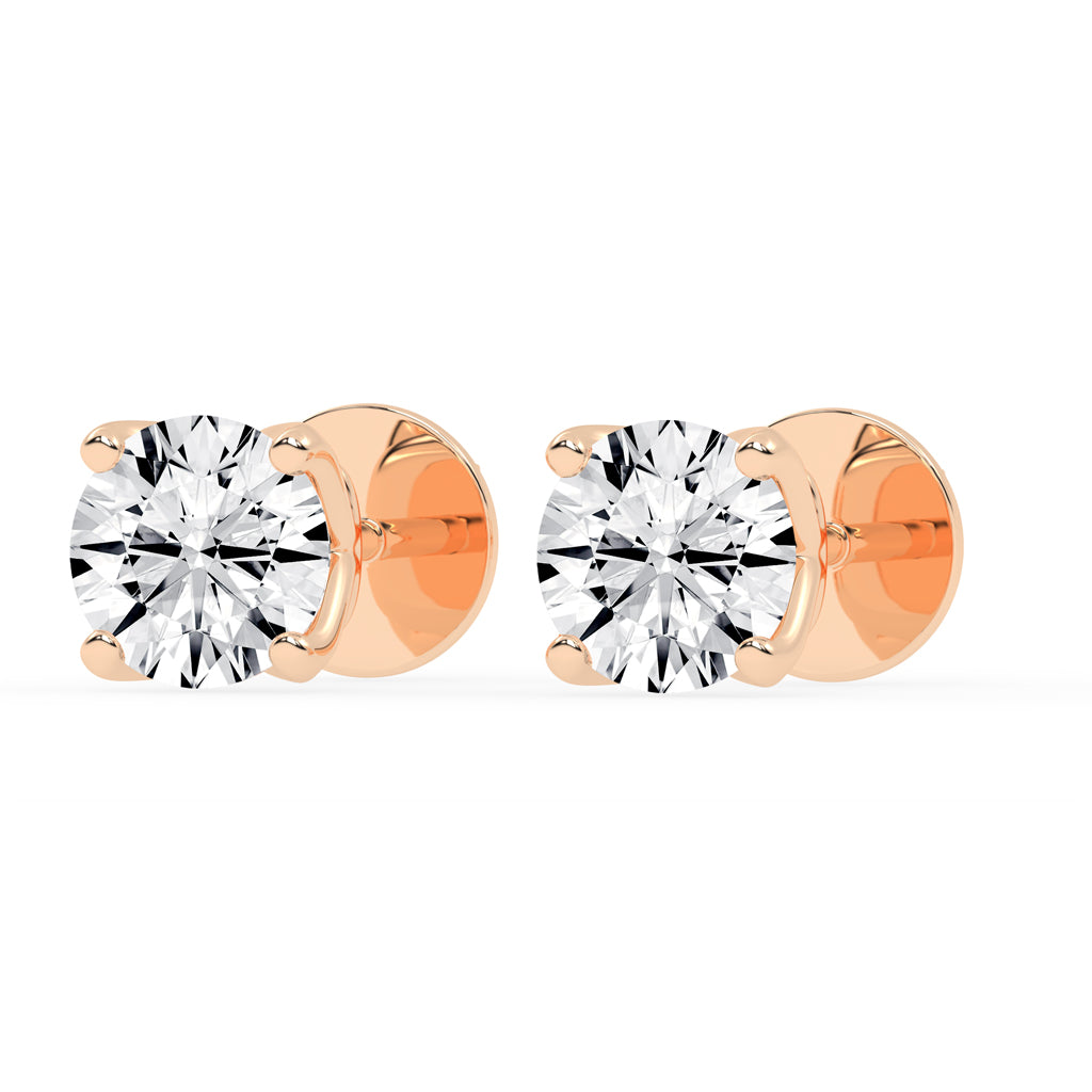 1Ct Round Shape Rose Gold Solitaire Studs Earrings