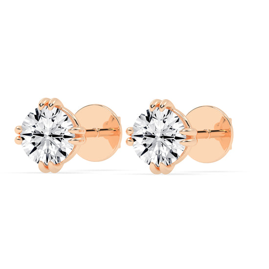 1Ct Round Shape Rose Gold Solitaire Studs Earrings
