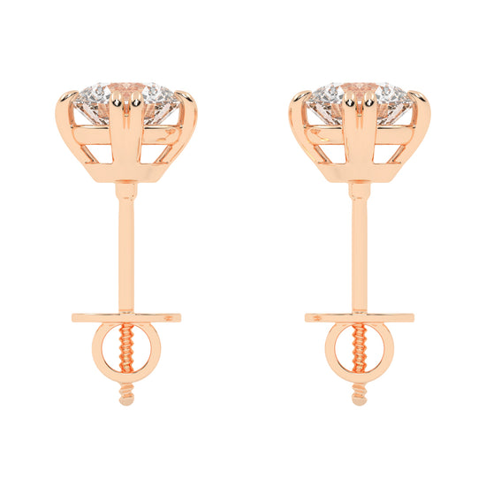 1Ct Round Shape Rose Gold Solitaire Studs Earrings