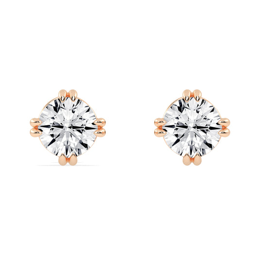 1Ct Round Shape Rose Gold Solitaire Studs Earrings