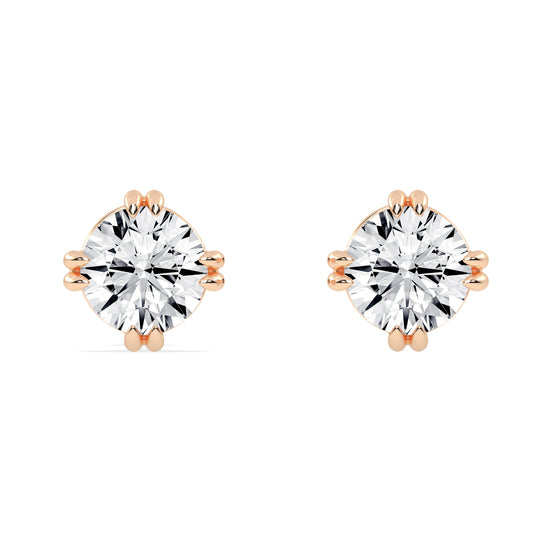 1Ct Round Shape Rose Gold Solitaire Studs Earrings