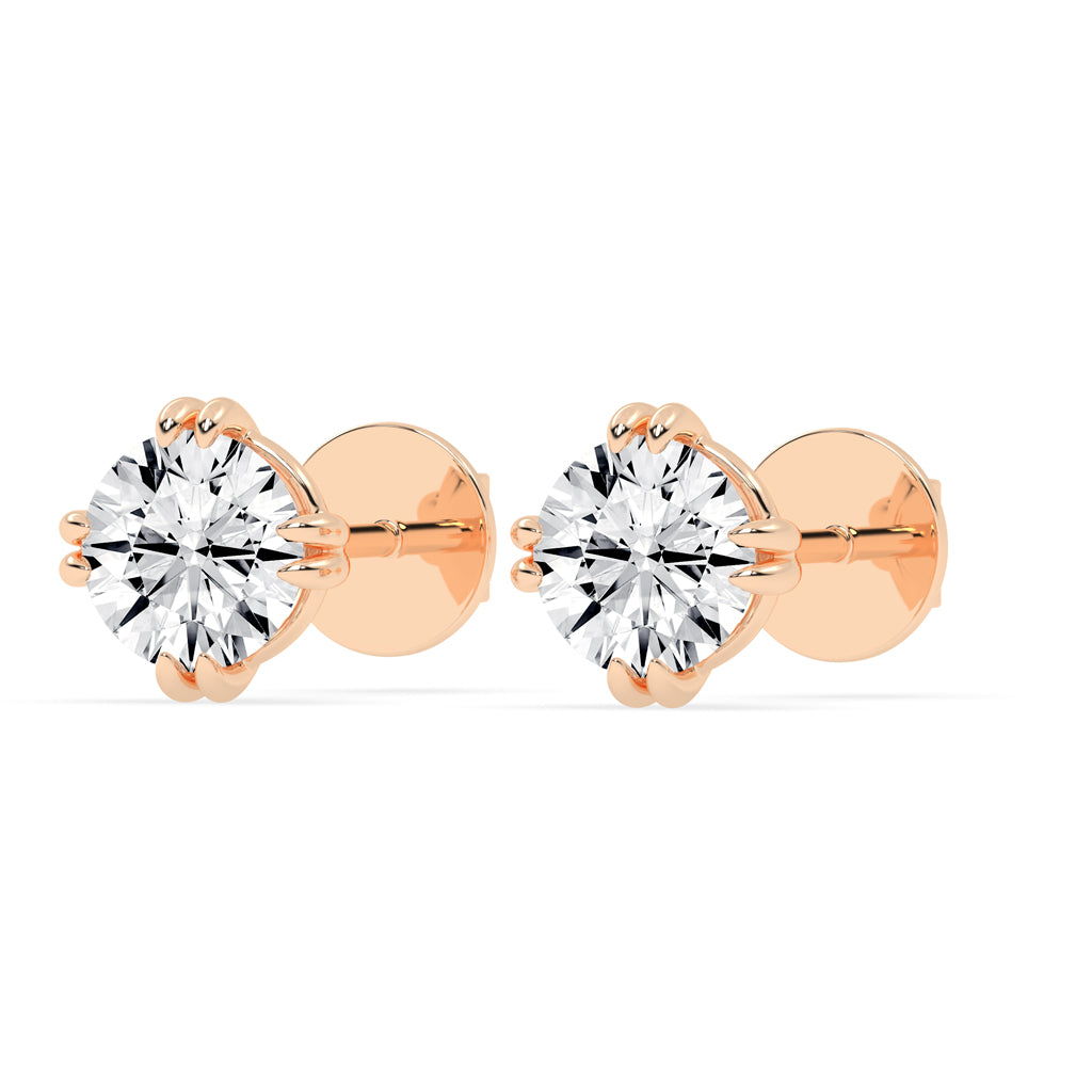 1Ct Round Shape Rose Gold Solitaire Studs Earrings