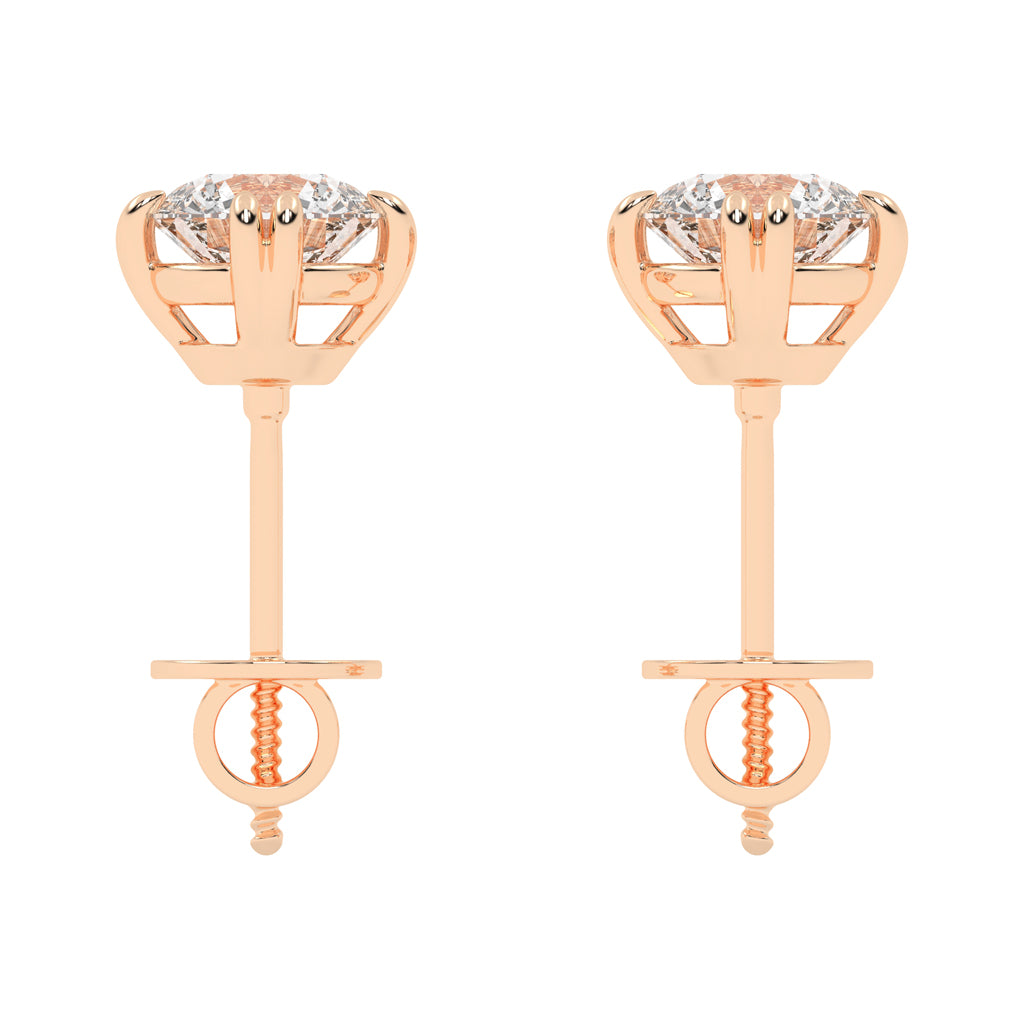 1Ct Round Shape Rose Gold Solitaire Studs Earrings
