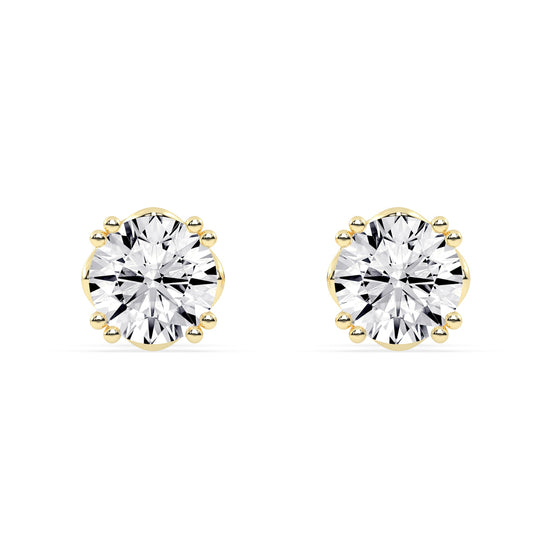 1Ct Round Shape Yellow Gold Solitaire Studs Earrings