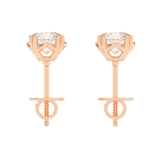 1Ct Round Shape Yellow Gold Solitaire Studs Earrings
