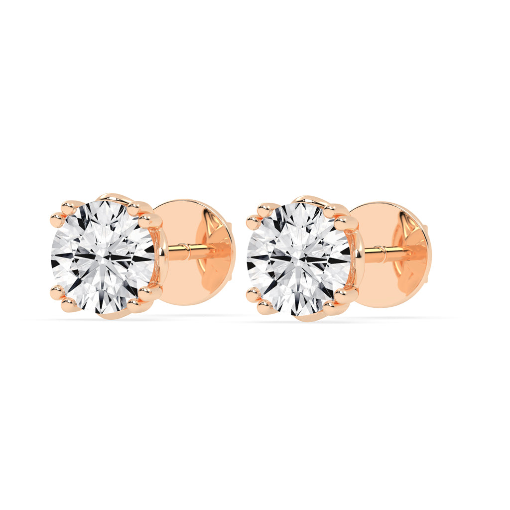 1Ct Round Shape Yellow Gold Solitaire Studs Earrings