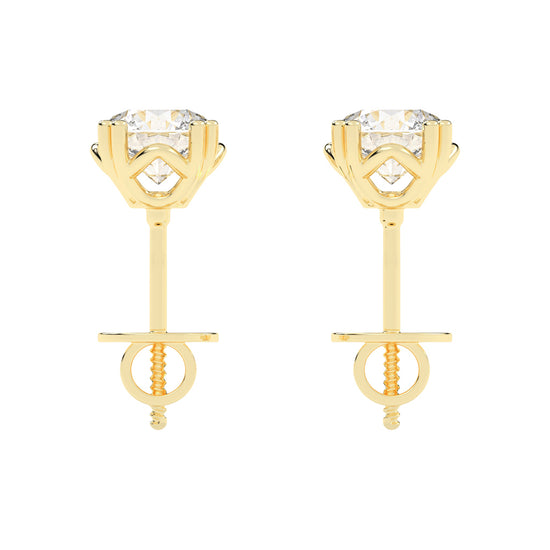 1Ct Round Shape Yellow Gold Solitaire Studs Earrings