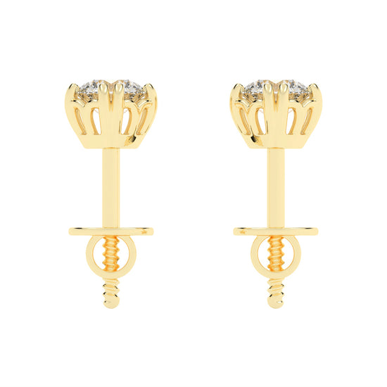 1Ct Round Shape Yellow Gold Solitaire Studs Earrings