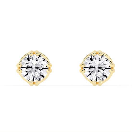 1Ct Round Shape Yellow Gold Solitaire Studs Earrings