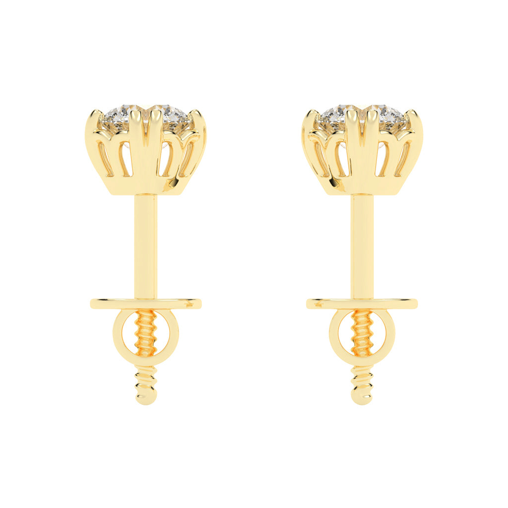 1Ct Round Shape Yellow Gold Solitaire Studs Earrings