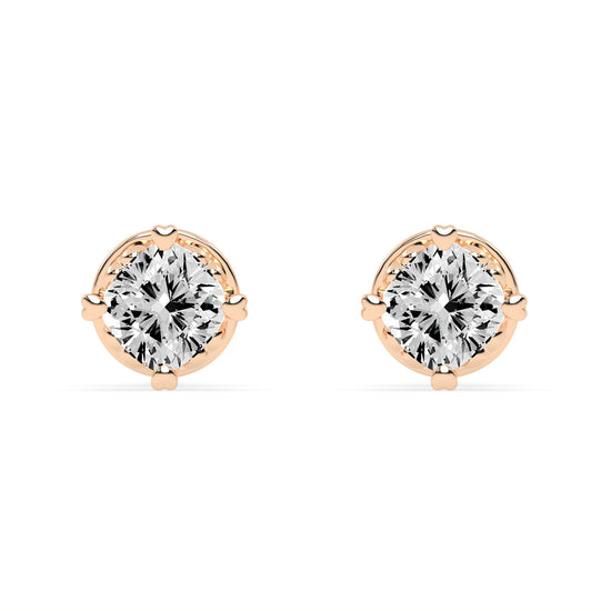 0.75Ct Princess Shape Rose Gold Solitaire Studs Earrings