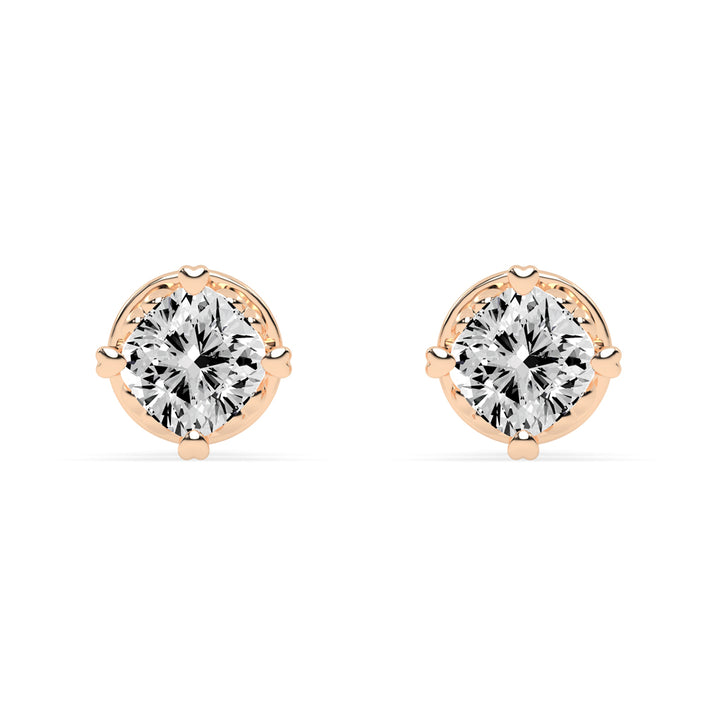 0.75Ct Princess Shape Rose Gold Solitaire Studs Earrings