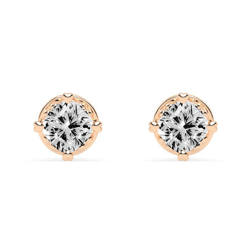 0.75Ct Princess Shape Rose Gold Solitaire Studs Earrings