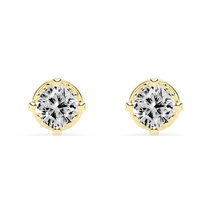 Elegant 925 Silver  18K Gold Plated 4mm Cushion Cut Solitaire Stud Earrings