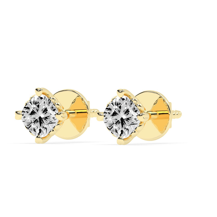 Elegant 925 Silver  18K Gold Plated 4mm Cushion Cut Solitaire Stud Earrings