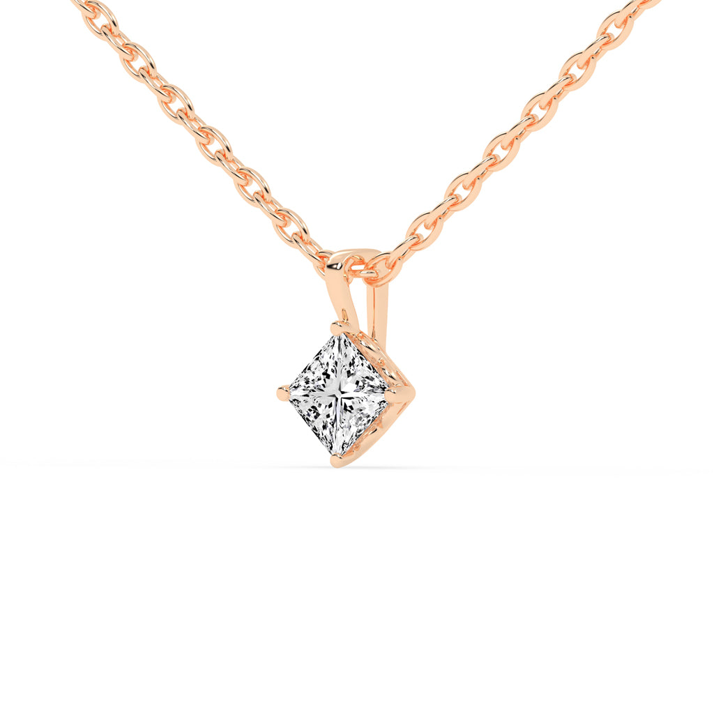 1Ct Princess Shape Yellow Gold Solitaire Pendants