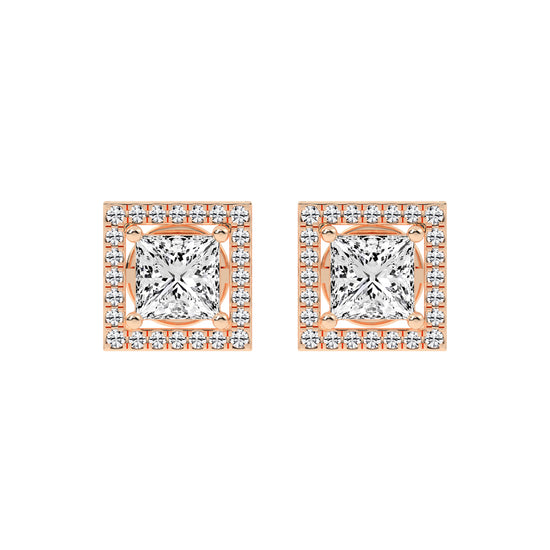 2.75Ct Princess Shape Rose Gold Halo Studs Earrings
