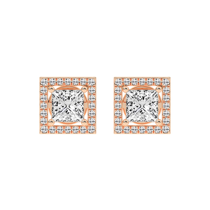 2.75Ct Princess Shape Rose Gold Halo Studs Earrings