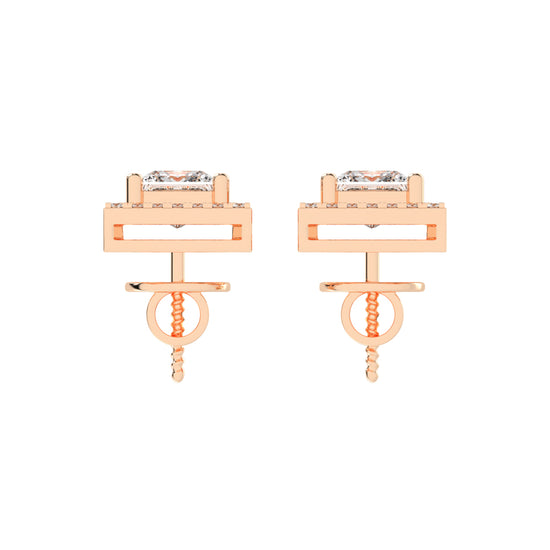 2.75Ct Princess Shape Rose Gold Halo Studs Earrings